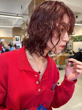 パーク 福岡天神西通り店(parc) カシスピンクカラー　ニュアンスパーマ　チェリーブラウンカラー