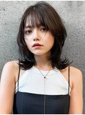 1ぱっつん前髪流し前髪鎖骨ミディアムボブ耳かけボブパーマ小顔
