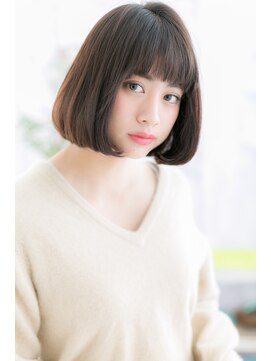 ミック ヘアアンドメイク アップ 駒込店(miq Hair&Make up) ノームコアな黒髪&厚めバング小顔前下がりボブb1