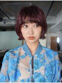 【阿形】ピンクバイオレットチェリーレッドマッシュウルフボブ