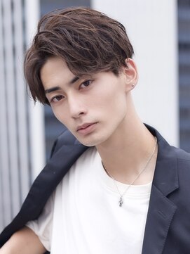 エイド 本店(aid) ビジネスアップバングパーマ毛流れニュアンスショート眉毛スーツ