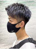 マスクに似合うアップバングツーブロックカラーワックス
