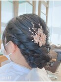 ヘアセット編み込みナチュラル成人式アップヘア