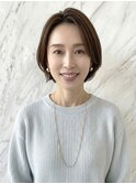 オリーブグレージュ小顔レイヤーショートボブ夏/30代40代p北浦和