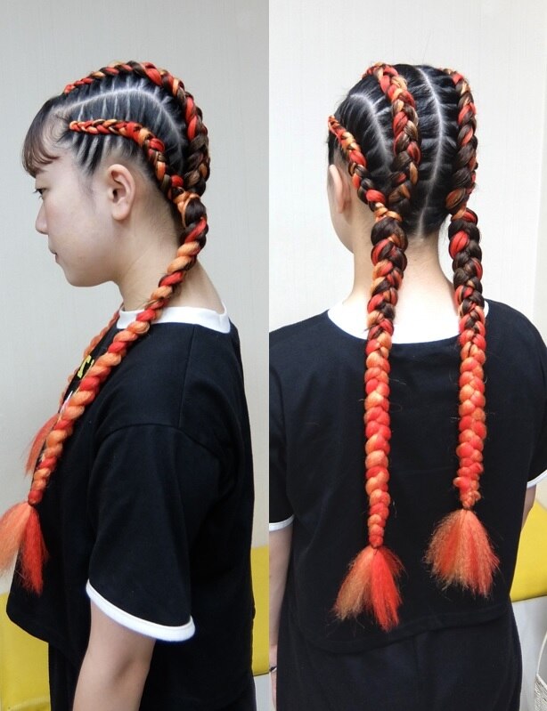 コーンロウ【全頭4本】＃ボクサーブレイズエクステ赤黄色：L171494301