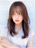 ★小顔ワンカールレイヤーカットくびれヘアアプリコットオレンジ