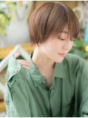 ★斜めバングハイライト小顔補正カット丸みショート20代30代★10