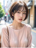 ナチュラルボブルフ黒髪ネビージュ小顔ワンレン20代30代40代50代
