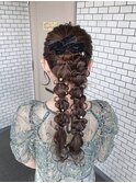 編み下ろし　ツインアレンジ　お呼ばれヘア　ポニーテール