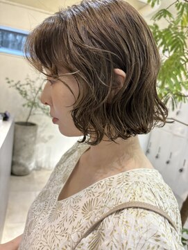 メゾンアクア 表参道(Maison ACQUA) +小顔ミディアムパーマミディアムデジタルパーマボブパーマ黒髪