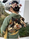 【成人式ヘアセット】お団子×造花スタイル