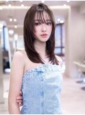 ミディアムレイヤー/大人可愛い/髪質改善/シースルーバング