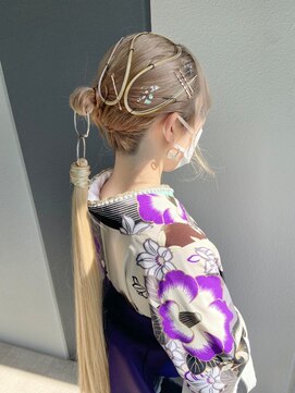 モルニ(MORNI) 髪質改善トリートメント_マロンベージュ Aラインボブ かきあげ