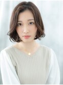 ことりベージュ大人フェミニンかきあげボブn古河20代30代40代