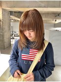 デザインカラーレイヤーカットウェットヘア夏オリーブベージュ