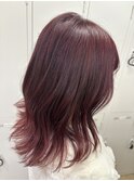 ブリーチなしWカラーでワインレッド