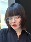 顔周りレイヤーカットグレージュカラーくびれボブベージュカラー