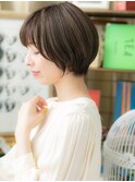 ★アースカラー小顔斜めバング丸みショートマッシュ30代40代★1
