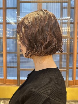 ノフ(knof) ボブパーマ暖色カラーニュアンスパーマオレンジカラー