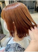 △大人可愛い韓国風オレンジベージュ外ハネボブヘア肩上ボブヘア