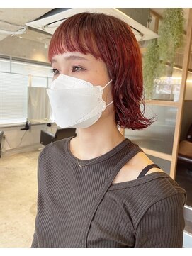 エンシー(ENCI) レッドピンクカラー/ニュアンスパーマボブ