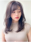 ★小顔ワンカールレイヤーカットくびれヘアアプリコットオレンジ
