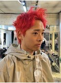 [オカダケント]メンズスパイキーヘアレッドカラー