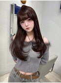 ミディアムレイヤーハッシュカット顔周りカット韓国ヘア