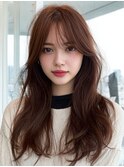 韓国風レイヤー顔回りカットロングレイヤーダークブラウン