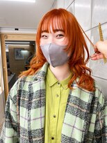 オレンジカラーウルフロングウルフ暖色カラーオレンジカラー