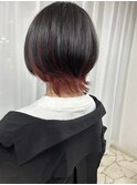 ブルーブラック×ボルドーカラー　インナーカラー/ウルフカット