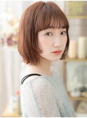 韓国風ベージュピンク外ハネ透け感ミニボブa志木20代30代40代
