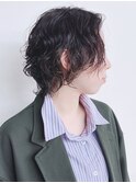 【松戸　テラカド】ショートウルフパーマ　前髪なし　黒髪