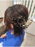 成人式ボブのハーフアップスタイル