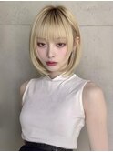 ハイトーン　ボブ　ストレート　ブリーチカラー　うる艶　美髪