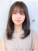★小顔ワンカールレイヤーカットくびれヘアアプリコットオレンジ