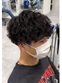波巻きパーマスパイラルマッシュ黒髪刈り上げメンズショート仙台