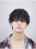 シャドウパーマ波巻きパーマツーブロックマッシュショート