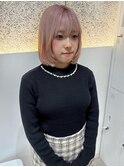 ☆丸みシルエット可愛い!ホワイトピンクレイヤーボブ