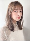 前髪外ハネボブナチュラルカールイメチェンピンクベージュ