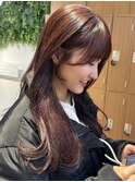 ◎美髪カールピンクブラウンロングセミディ似合わせ前髪