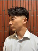 フェザーパーマグレーブルーカラー刈り上げショートバング