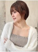 みね.ピンクカラーで可愛いショートボブ♪30代40代50代丸顔面長