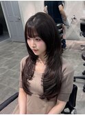韓国レイヤーカット/ミディアムヘア/暗めカラー/グランマッシュ