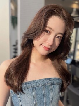 ベル 新宿店(Vel) 韓国風前髪なしカーテンバングシースルーバングロングレイヤー