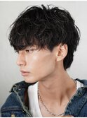 渋谷ツイストスパイラルパーマメンズカットセンターパートウルフ