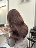 ブリーチなしピンク顔まわりレイヤー韓国