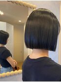 【髪質改善ストレート】アッシュグレー_切りっぱなしボブ