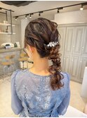 ミディアム結婚式参列お呼ばれヘアセット編みおろしヘアアレンジ