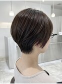 夏カラー暗髪ショートボブ/前下がり/顔まわりレイヤー/透明感◎